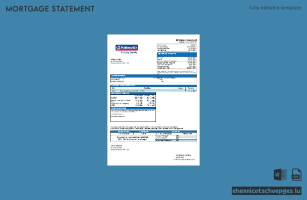 Beispiel eines Hypothekenauszugs der Nationwide Bank (Großbritannien) in Word- und PDF-Formaten